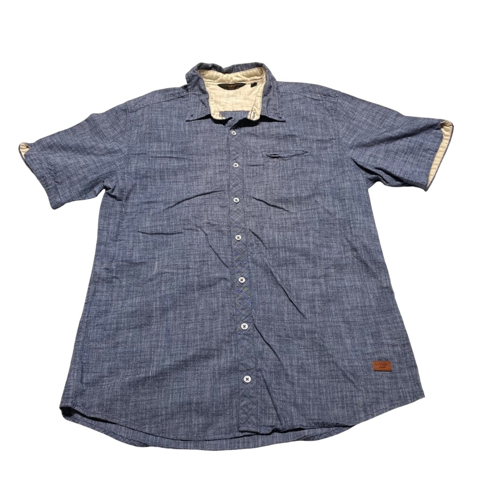 Outpost‎ Makers Mens Shirt Large Blue Short Sleeve Cotton Button Down